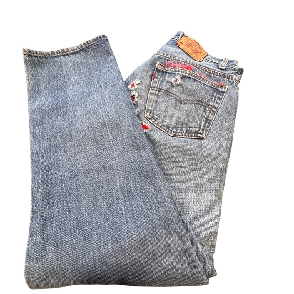 1980s-1990s VTG Levi's 501 Men’s Jeans Distressed Finish W/ Repaired Rips